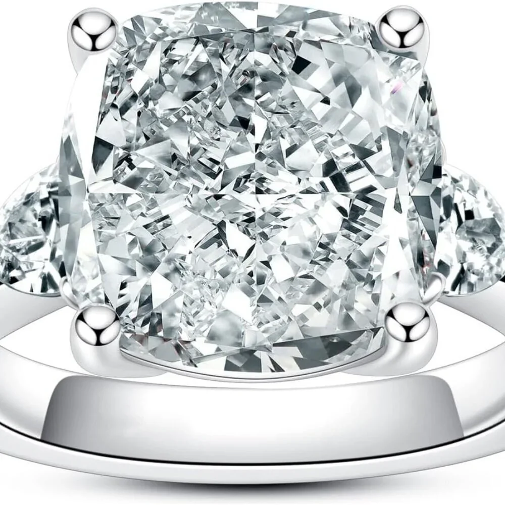 Cubic Zirconia Engagement Ring 7ct Cushion Cut 6.5 White Gold Plated Women